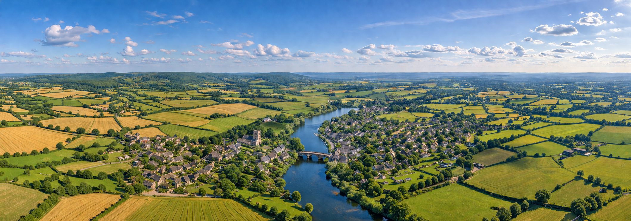 drone shot of an imaginary village